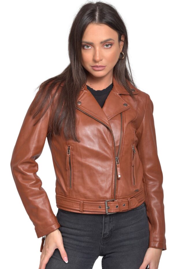 MEDEA SHEEP COGNAC - AUTHENTIC WOMENS COGNAC LEATHER JACKET