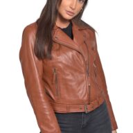 MEDEA SHEEP COGNAC - AUTHENTIC WOMENS COGNAC LEATHER JACKET