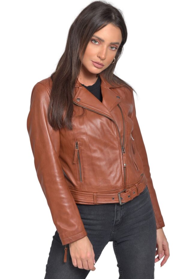 MEDEA SHEEP COGNAC - AUTHENTIC WOMENS COGNAC LEATHER JACKET