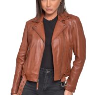 MEDEA SHEEP COGNAC - AUTHENTIC WOMENS COGNAC LEATHER JACKET