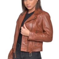 MEDEA SHEEP COGNAC - AUTHENTIC WOMENS COGNAC LEATHER JACKET