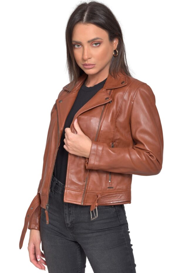 MEDEA SHEEP COGNAC - AUTHENTIC WOMENS COGNAC LEATHER JACKET