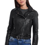 MEDEA SHEEP BLACK - AUTHENTIC WOMENS BLACK LEATHER JACKET