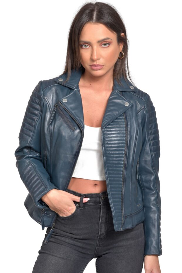 ELECTRA SHEEP BLUE - AUTHENTIC WOMENS BLUE LEATHER JACKET
