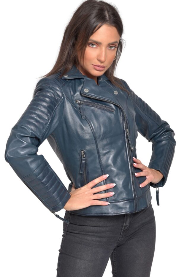 ELECTRA SHEEP BLUE - AUTHENTIC WOMENS BLUE LEATHER JACKET