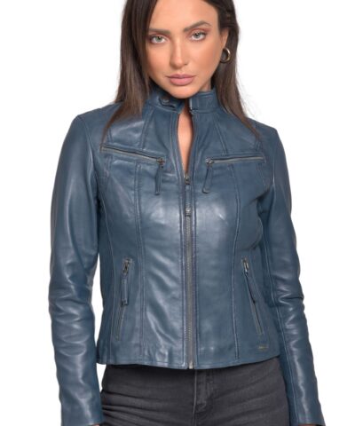 NEPHELE SHEEP BLUE - AUTHENTIC WOMENS BLUE LEATHER JACKET