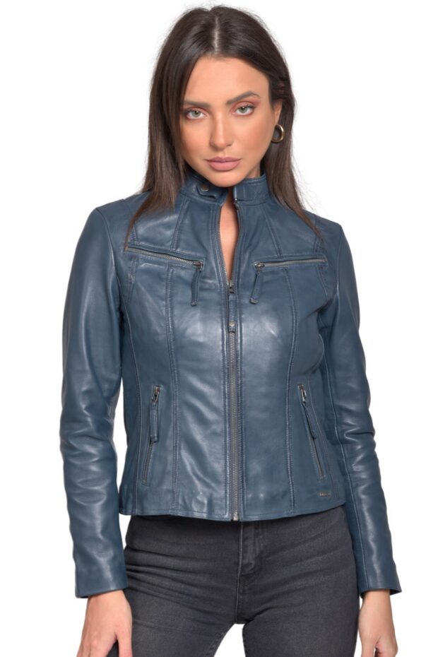 NEPHELE SHEEP BLUE - AUTHENTIC WOMENS BLUE LEATHER JACKET