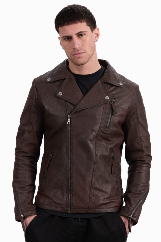 OSCAR SHEEP VINTAGE BROWN - AUTHENTIC MENS BLACK LEATHER JACKET