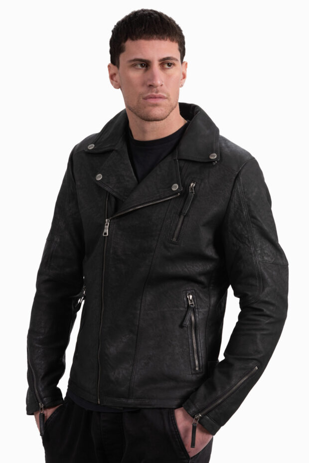 OSCAR SHEEP VINTAGE BLACK - AUTHENTIC MENS BLACK LEATHER JACKET