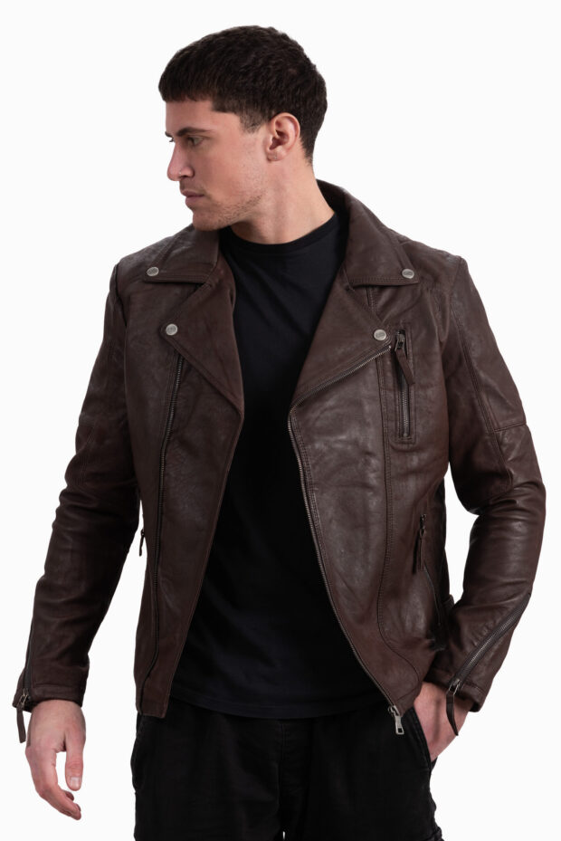 OSCAR SHEEP VINTAGE BROWN - AUTHENTIC MENS BLACK LEATHER JACKET