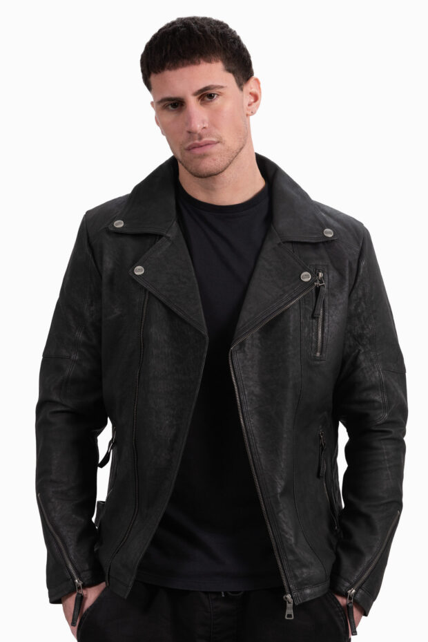 OSCAR SHEEP VINTAGE BLACK - AUTHENTIC MENS BLACK LEATHER JACKET
