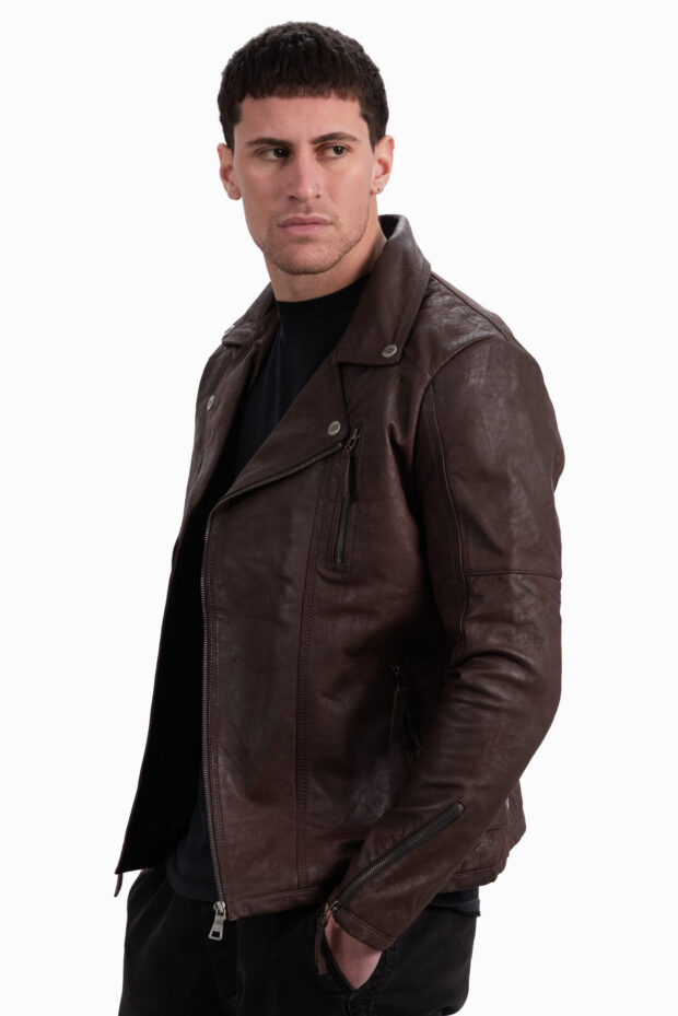 OSCAR SHEEP VINTAGE BROWN - AUTHENTIC MENS BLACK LEATHER JACKET