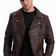 OSCAR SHEEP VINTAGE BROWN - AUTHENTIC MENS BLACK LEATHER JACKET