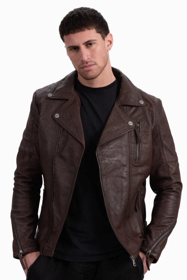 OSCAR SHEEP VINTAGE BROWN - AUTHENTIC MENS BLACK LEATHER JACKET