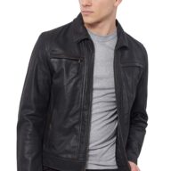 PAPA BUFFALO BLACK - AUTHENTIC MENS BLACK LEATHER JACKET