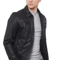 PAPA BUFFALO BLACK - AUTHENTIC MENS BLACK LEATHER JACKET