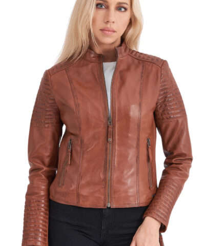 PASIPHAE SHEEP COGNAC - AUTHENTIC WOMENS COGNAC LEATHER JACKET