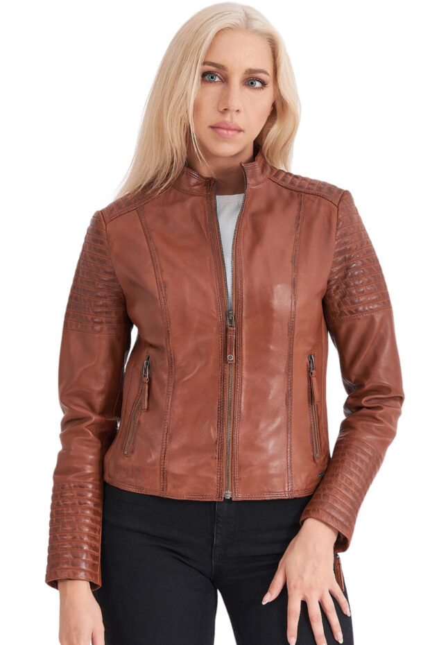 PASIPHAE SHEEP COGNAC - AUTHENTIC WOMENS COGNAC LEATHER JACKET