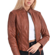 PASIPHAE SHEEP COGNAC - AUTHENTIC WOMENS COGNAC LEATHER JACKET