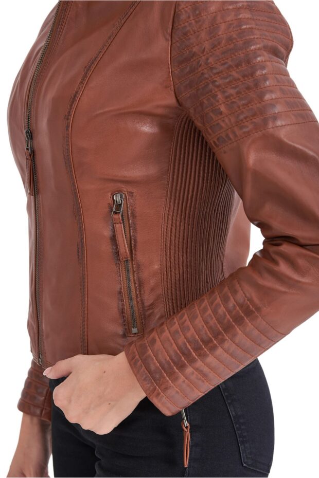 PASIPHAE SHEEP COGNAC - AUTHENTIC WOMENS COGNAC LEATHER JACKET
