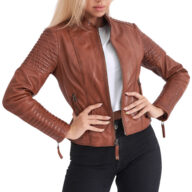 PASIPHAE SHEEP COGNAC - AUTHENTIC WOMENS COGNAC LEATHER JACKET