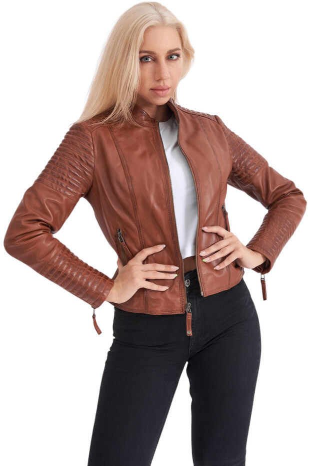 PASIPHAE SHEEP COGNAC - AUTHENTIC WOMENS COGNAC LEATHER JACKET
