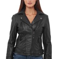 PHEDRA BUFFALO BLACK - AUTHENTIC WOMENS BLACK LEATHER JACKET