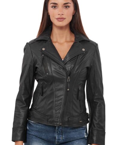 PHEDRA BUFFALO BLACK - AUTHENTIC WOMENS BLACK LEATHER JACKET