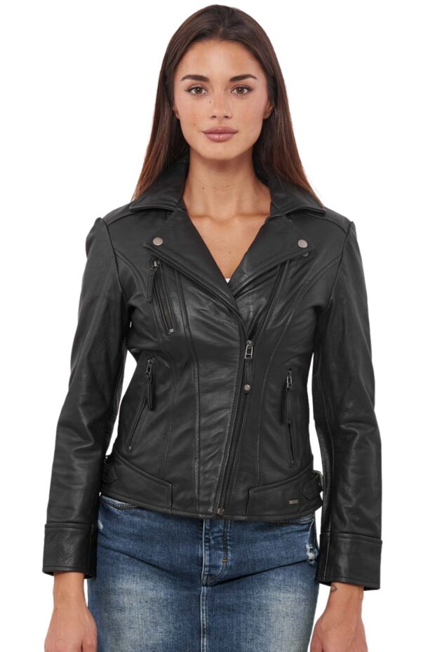 PHEDRA BUFFALO BLACK - AUTHENTIC WOMENS BLACK LEATHER JACKET