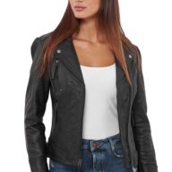 PHEDRA BUFFALO BLACK - AUTHENTIC WOMENS BLACK LEATHER JACKET