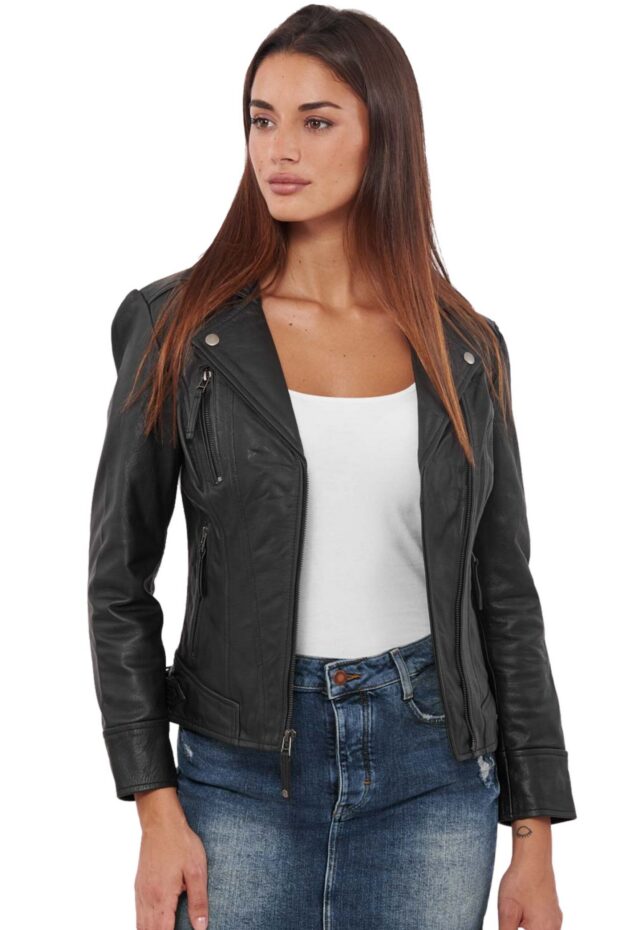 PHEDRA BUFFALO BLACK - AUTHENTIC WOMENS BLACK LEATHER JACKET