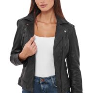 PHEDRA BUFFALO BLACK - AUTHENTIC WOMENS BLACK LEATHER JACKET