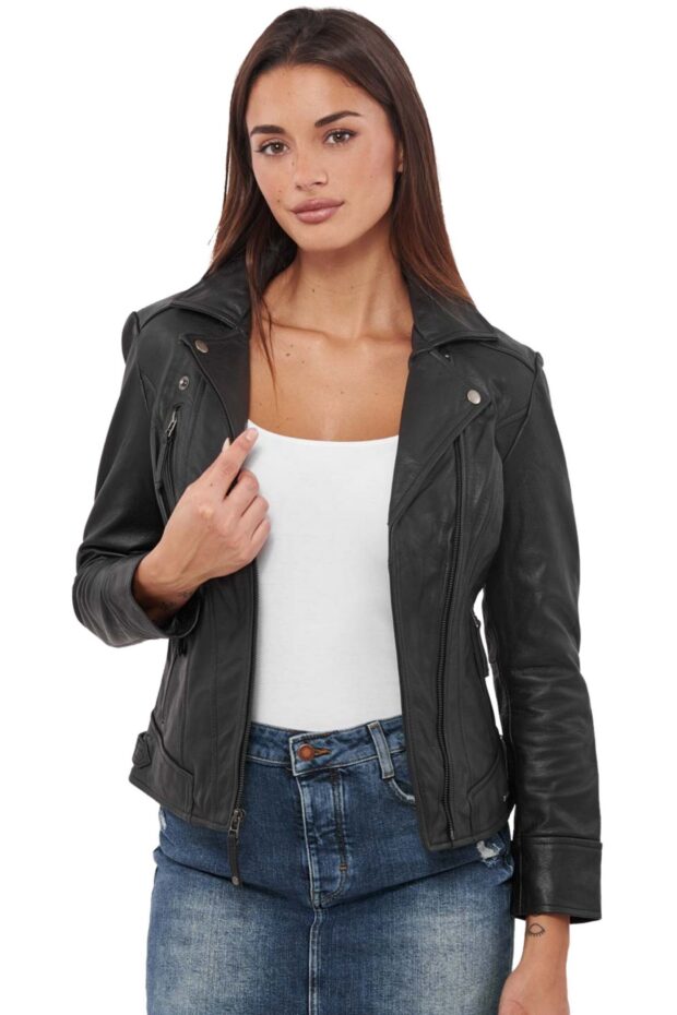 PHEDRA BUFFALO BLACK - AUTHENTIC WOMENS BLACK LEATHER JACKET