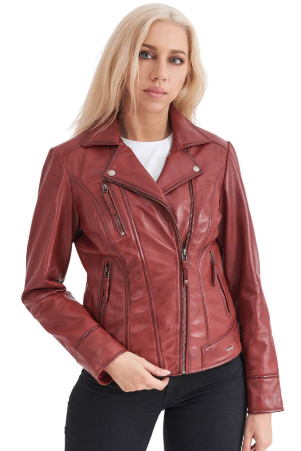 PHEDRA SHEEP RED - AUTHENTIC WOMENS RED LEATHER JACKET