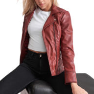PHEDRA SHEEP RED - AUTHENTIC WOMENS RED LEATHER JACKET