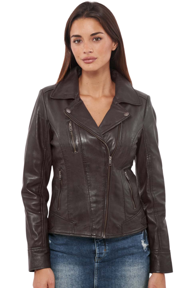 PHEDRA SHEEP BROWN - AUTHENTIC WOMENS BROWN LEATHER JACKET
