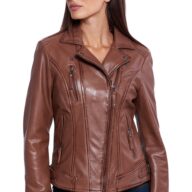 PHEDRA SHEEP COGNAC - AUTHENTIC WOMENS COGNAC LEATHER JACKET