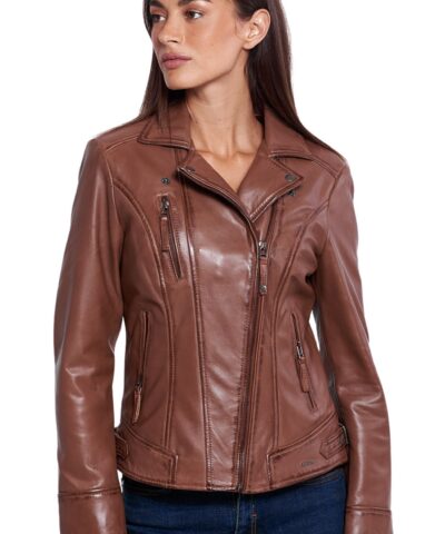 PHEDRA SHEEP COGNAC - AUTHENTIC WOMENS COGNAC LEATHER JACKET