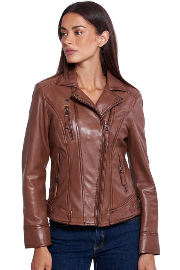 PHEDRA SHEEP COGNAC - AUTHENTIC WOMENS COGNAC LEATHER JACKET