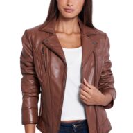 PHEDRA SHEEP COGNAC - AUTHENTIC WOMENS COGNAC LEATHER JACKET