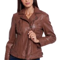 PHEDRA SHEEP COGNAC - AUTHENTIC WOMENS COGNAC LEATHER JACKET