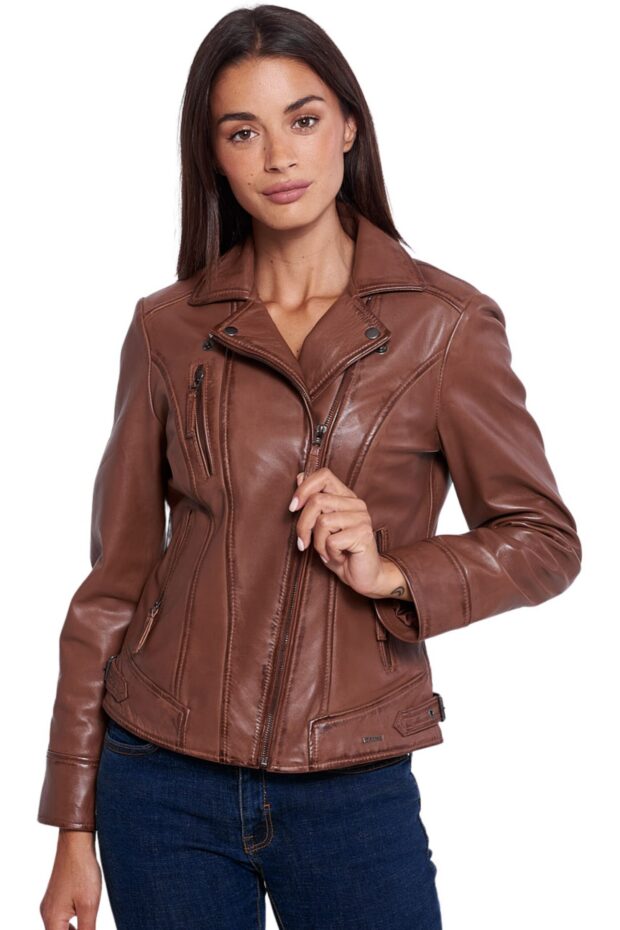 PHEDRA SHEEP COGNAC - AUTHENTIC WOMENS COGNAC LEATHER JACKET