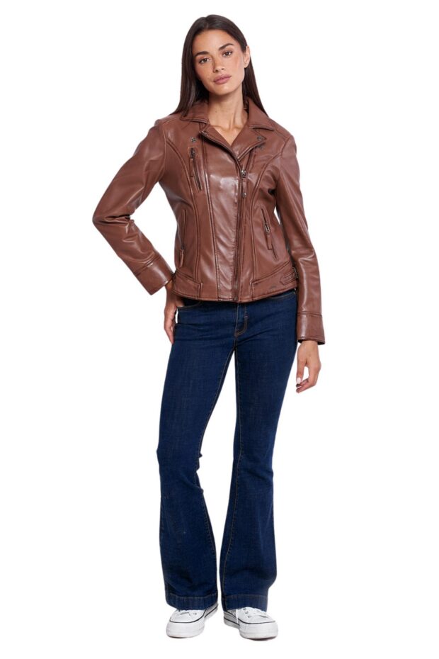 PHEDRA SHEEP COGNAC - AUTHENTIC WOMENS COGNAC LEATHER JACKET
