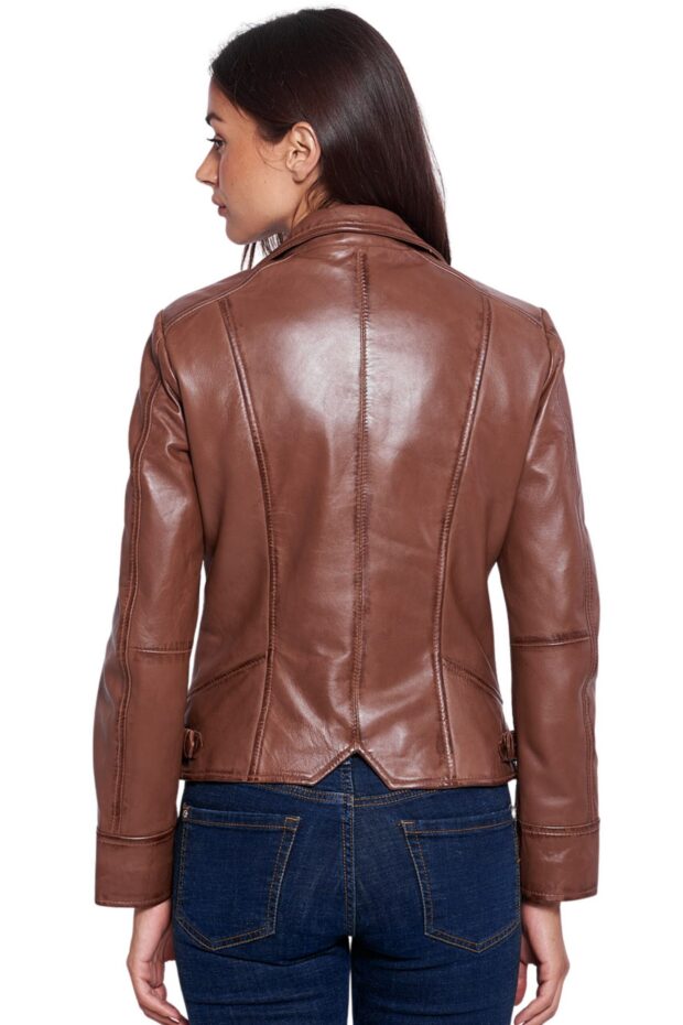 PHEDRA SHEEP COGNAC - AUTHENTIC WOMENS COGNAC LEATHER JACKET