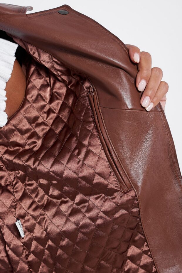 PHEDRA SHEEP COGNAC - AUTHENTIC WOMENS COGNAC LEATHER JACKET