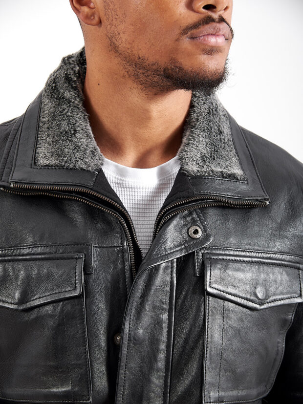 QUEBEC SHEEP BLACK - AUTHENTIC MENS BLACK LEATHER JACKET