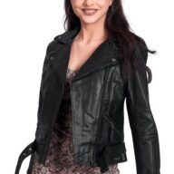 RHEA BUFFALO BLACK - AUTHENTIC WOMENS BLACK LEATHER JACKET