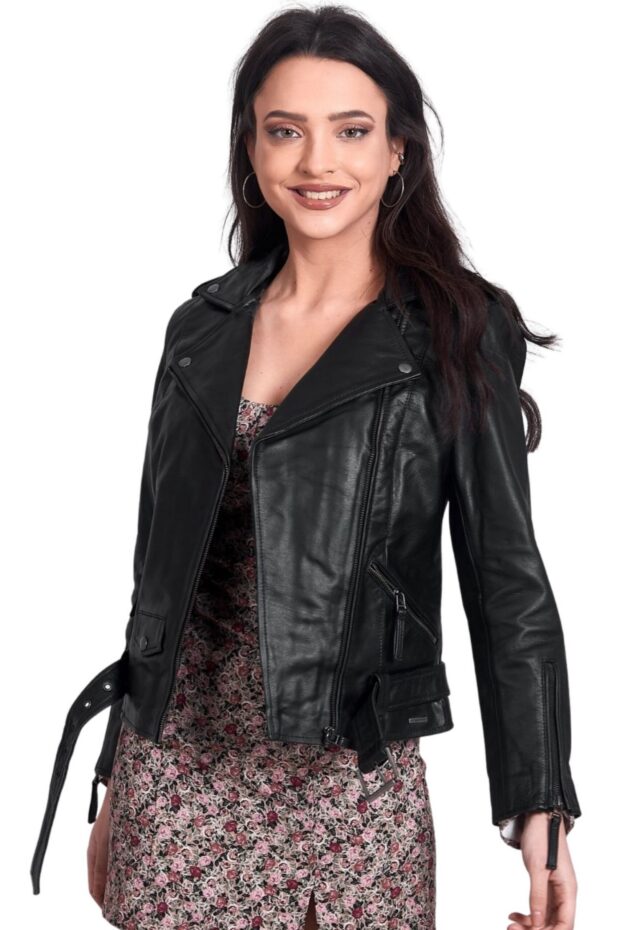 RHEA BUFFALO BLACK - AUTHENTIC WOMENS BLACK LEATHER JACKET