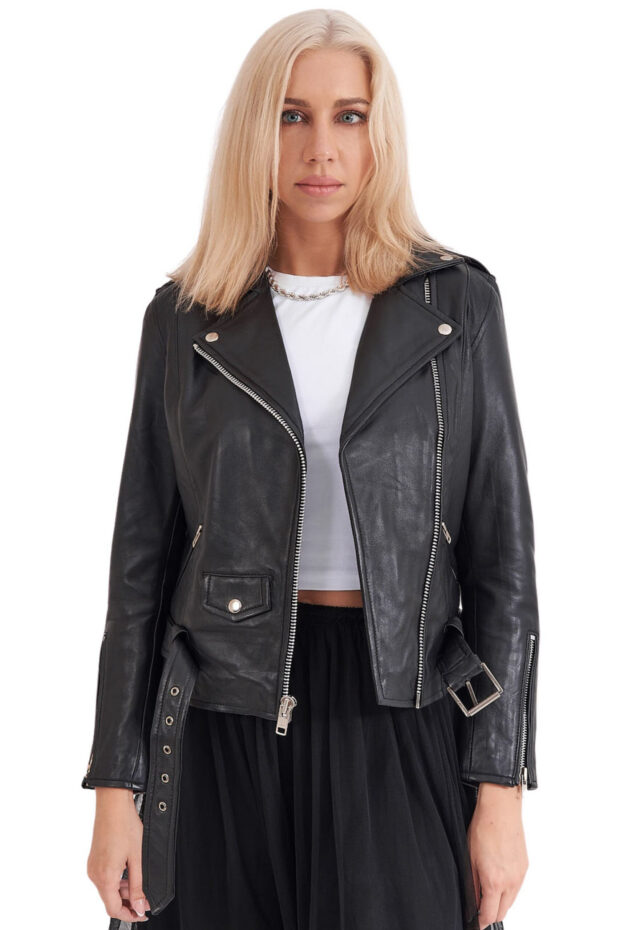 RHEA-SILVER SHEEP BLACK - AUTHENTIC WOMENS BLACK LEATHER JACKET