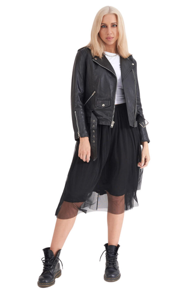 RHEA-SILVER SHEEP BLACK - AUTHENTIC WOMENS BLACK LEATHER JACKET